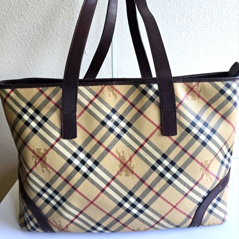Burberry Haymarket Check Tote Bag Brown